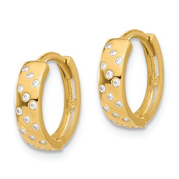 14k Yellow Gold 1/2" Polished Cubic Zirconia Hinged Hoop Earrings