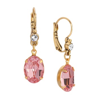 14k Gold Dipped Pink Oval Crystal Leverback Earrings