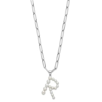 Rhodium Over Sterling Silver 3-5.5mm Freshwater Cultured Pearl LETTER R
18-inch Necklace