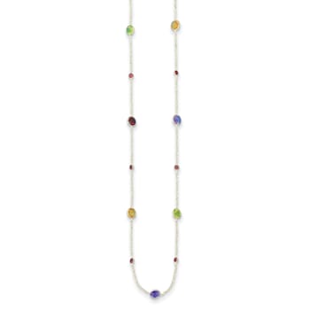 14K Yellow Gold Multi-color Gemstone 18 Inch Necklace