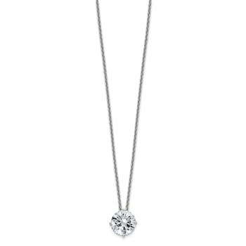 Rhodium Over 14K Gold 2 ct. 8.0mm Round G H I True Light Moissanite
Solitaire Pendant with Chain