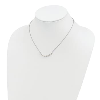Rhodium Over Sterling Silver Beaded 3-4mm Freshwater Cultured Pearl
Curved Necklace