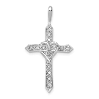 Rhodium Over 14K White Gold A 1/10ct. Diamond Heart Cross Pendant