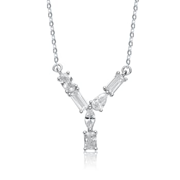 Initial Y Mixed Cut CZ Pendant Necklace In Sterling Silver 18 Inch