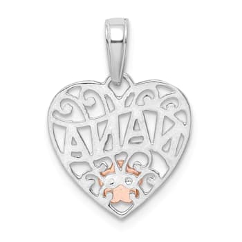 14k Two-tone Gold Textured Flower Nana Heart Pendant