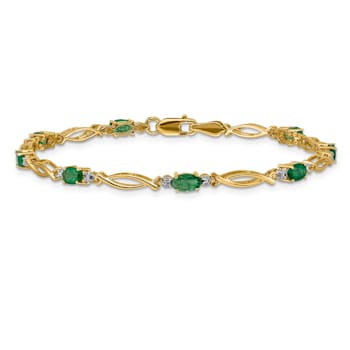14k Yellow Gold and Rhodium Over 14k Yellow Gold Diamond and Emerald Bracelet