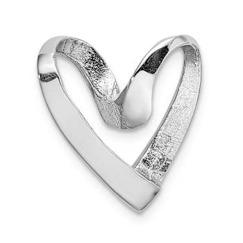 Rhodium Over 14k White Gold Polished Reversible Heart Chain Slide Pendant