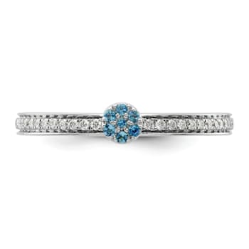 14K White Gold Stackable Expressions Swiss Blue Topaz and Diamond Ring 0.075ctw
