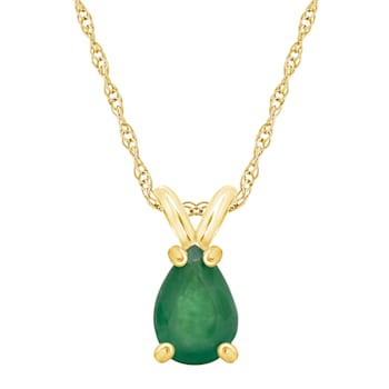 7x5mm Pear Shape Emerald 14k Yellow Gold Pendant With Chain