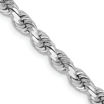 Rhodium Over 14k White Gold 3.75mm Solid Diamond-Cut Rope 20 Inch Chain
