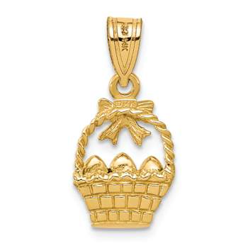 14k Yellow Gold Textured Multi-enameled Easter Basket with Bow and Eggs Charm