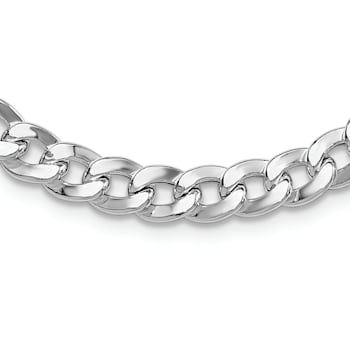 Rhodium Over Sterling Silver 7.25mm Circle Clasp Curb Link 16-inch Necklace
