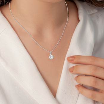 Lab-Grown Diamond Pendant And Earrings Set In Sterling Silver