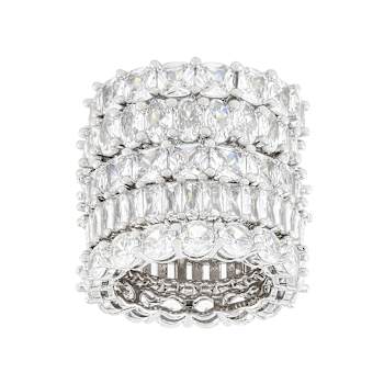 Set Of 5 CZ Eternity Band Rings In Rhodium Over Brass