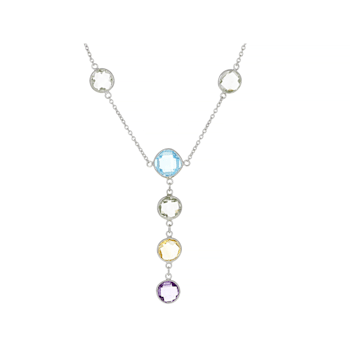 17ctw Round Shape Multi Gem Stone Sterling Silver Necklaces
