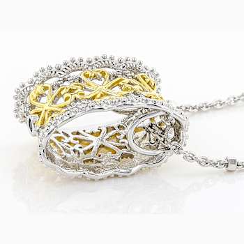 CZ Filigree Pendant With Chain In Platinum-Enhanced Sterling Silver And
18K Gold Over Sterling Silver