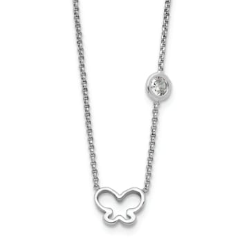 Rhodium Over Sterling Silver Cubic Zirconia and Butterfly with 2-inch
Extension Children's Necklace