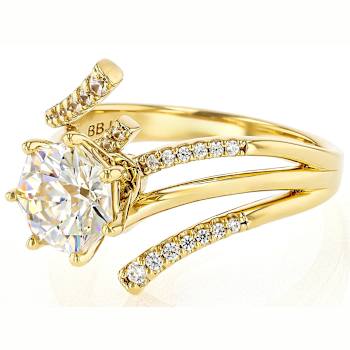 Diamond Simulant Bypass Ring In 18K Gold Over Sterling Silver 3.01ctw