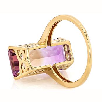 Bi-Color Ametrine Rectangular Octagonal Solitaire Ring In 18K Gold Over
Sterling Silver 7.05ct