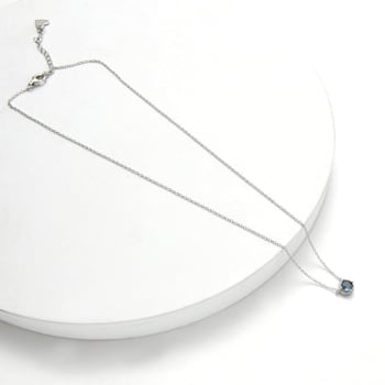 London Blue Topaz with White Topaz Halo Rhodium Over Sterling Silver Necklace