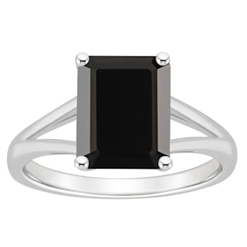 10x8mm Emerald Cut Black Onyx Rhodium Over Sterling Silver Ring