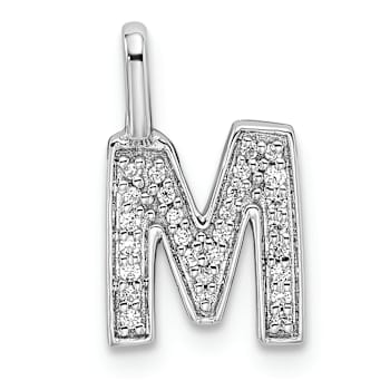 14K White Gold Diamond Letter M Initial Pendant
