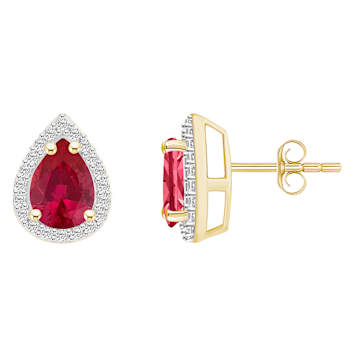 7x5mm Pear Shape Created Ruby And Created White Sapphire 10k Yellow Gold
Halo Stud Earrings