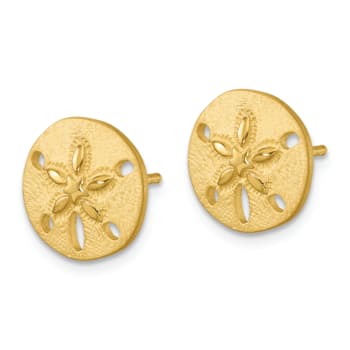 Rhodium Over Sterling Silver Yellow Sand Dollar Post Earrings