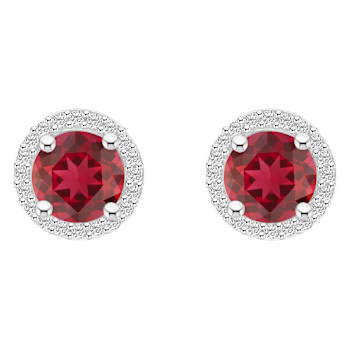 6mm Round Created Ruby And Created White Sapphire 10k White Gold Halo
Stud Earrings