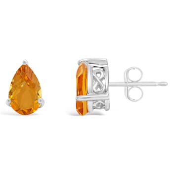 8x5mm Pear Shape Citrine Rhodium Over Sterling Silver Stud Earrings