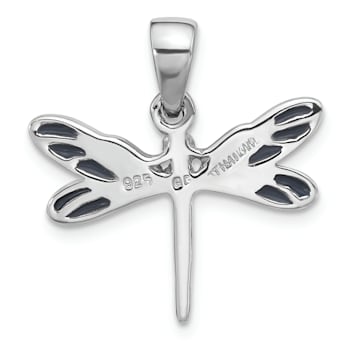 Rhodium Over Sterling Silver Polished Abalone Dragonfly Pendant