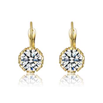 CZ Solitaire Drop Earrings In 14K Gold Over Brass