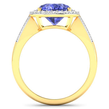 3.82 ctw Oval Violet Tanzanite and Diamond 14K Yellow Gold Split Shank
Halo Ring