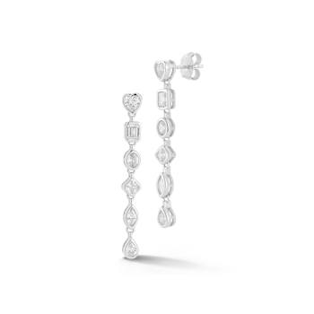 Rachel Zoe CZ Mixed Shape Bezel Dangle Earrings in Rhodium Over Sterling Silver