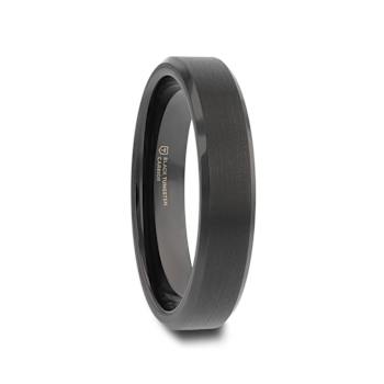 ELISE Black Tungsten Ring with Polished Beveled Edges and Brush Finished
Center 4mm