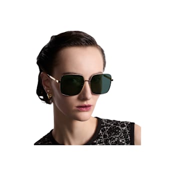 Dior Cannage Rose Gold Square Frame / Green Lenses Sunglasses