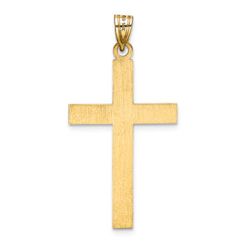14k Yellow Gold Textured Etched Floral Cross Pendant
