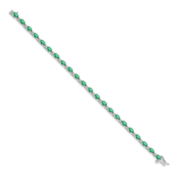 Rhodium Over 14k White Gold Diamond and Emerald Bracelet