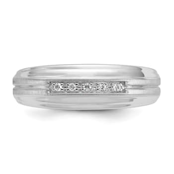 Rhodium Over 10K White Gold Men's Polished, Satin and Grooved 5-Stone
Diamond Ring