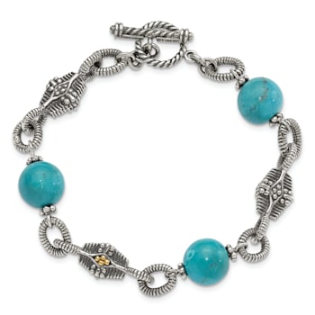 Sterling Silver with 14K Gold Over Sterling Silver Accent Oxidized
Reconstructed Turquoise Bracelet