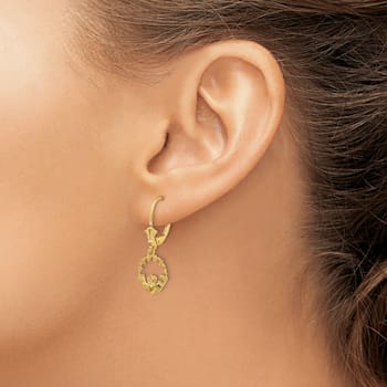 14k Yellow Gold Claddagh in Circle Dangle Earrings