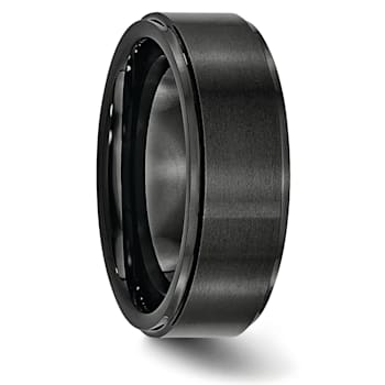 Black Ceramic Ridged Edge 8mm Brushed and Polished Band