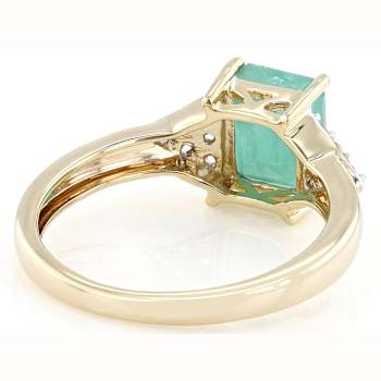 Emerald And White Zircon Ring In 18K Gold Over Sterling Silver 1.65ctw