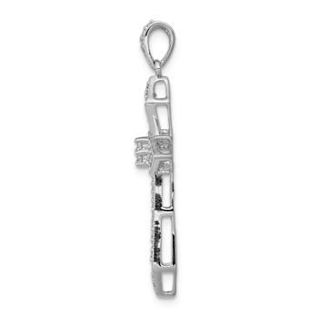 Rhodium Over 14k White Gold Textured Diamond Passion Cross Pendant