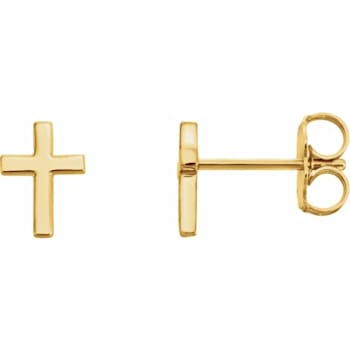 14K Yellow Gold Cross Design Stud Earrings