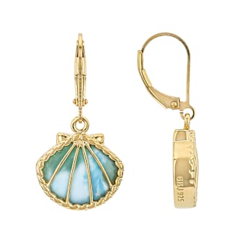 Larimar Seashell Dangle Earrings In 18K Gold Over Sterling Silver