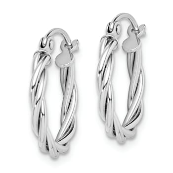 Rhodium Over Sterling Silver 2mm Twisted Hoop Earrings