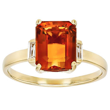 Citrine Rectangular Octagonal And White Zircon Ring In 18K Gold Over
Sterling Silver 3.11ctw
