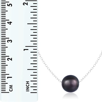 9.5-10.5mm Black Cultured Freshwater Pearl Sterling Silver Necklace