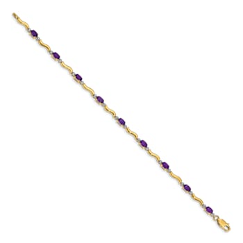 10k Yellow Gold and Rhodium Over 10k Yellow Gold Diamond and Amethyst Bracelet